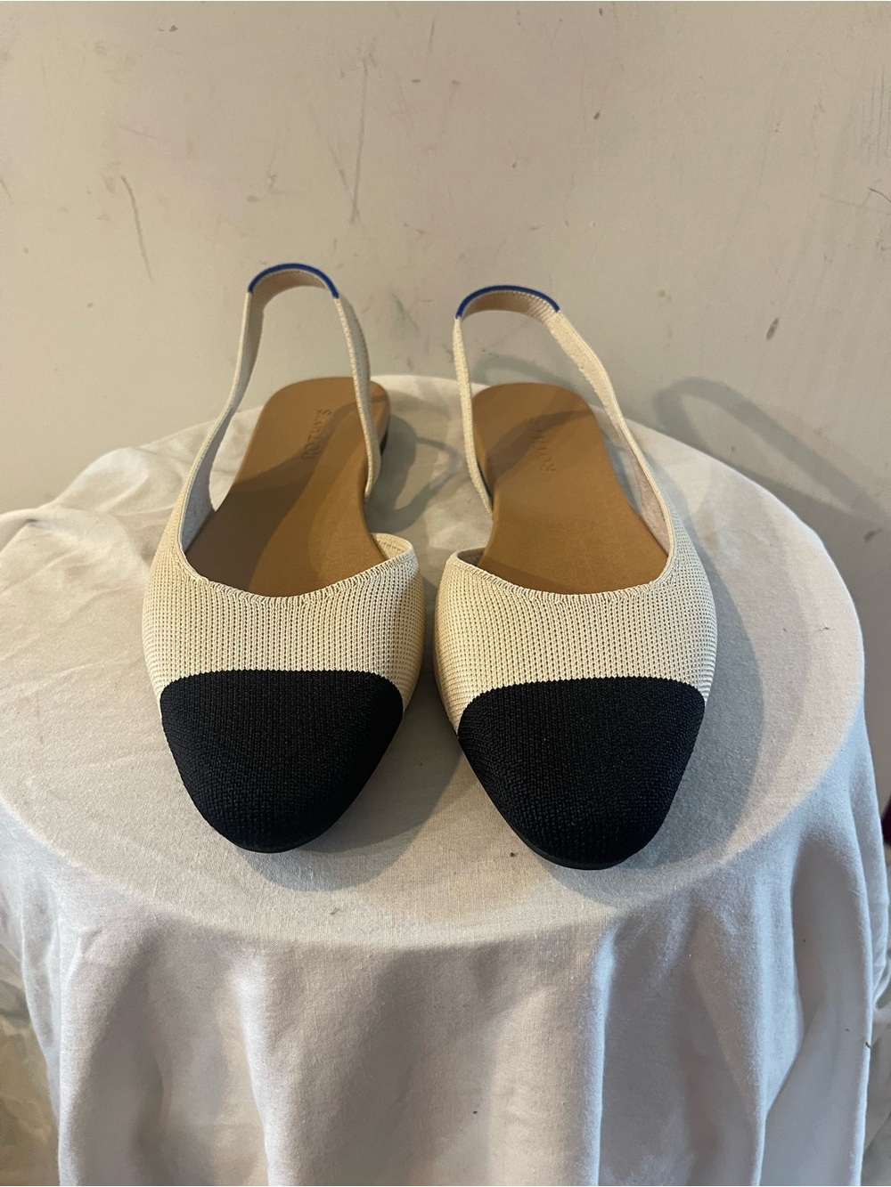 Rothy’s Slingback Pointed Toe Flats in Ivory and Black NWOT